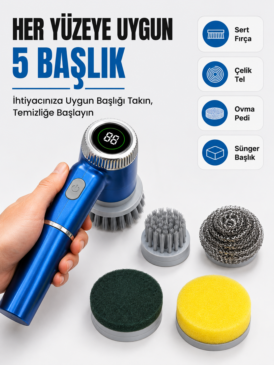 5'i 1 Arada Şarjlı Temizlik Fırçası ile Güçlü ve Pratik Temizlik - Lisinya 5'i 1 Arada Şarjlı Temizlik Fırçası ile Güçlü ve Pratik Temizlik - Lisinya