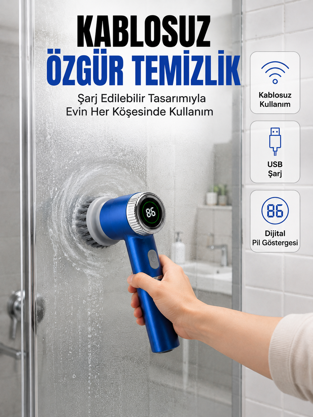 Mutfak, Banyo ve Fayanslar İçin Çok Amaçlı Elektrikli Temizlik Fırçası - Lisinya Mutfak, Banyo ve Fayanslar İçin Çok Amaçlı Elektrikli Temizlik Fırçası - Lisinya