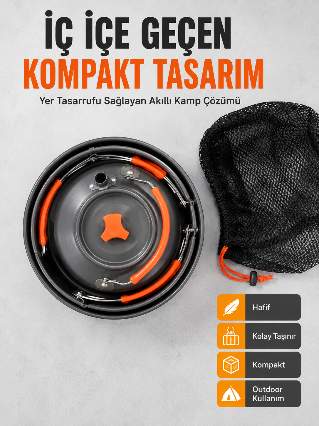 Kompakt Kamp Yemek Seti Alüminyum Tencere Tava Çaydanlık Taşıma Fileli Outdoor Set - Lisinya Kompakt Kamp Yemek Seti Alüminyum Tencere Tava Çaydanlık Taşıma Fileli Outdoor Set - Lisinya