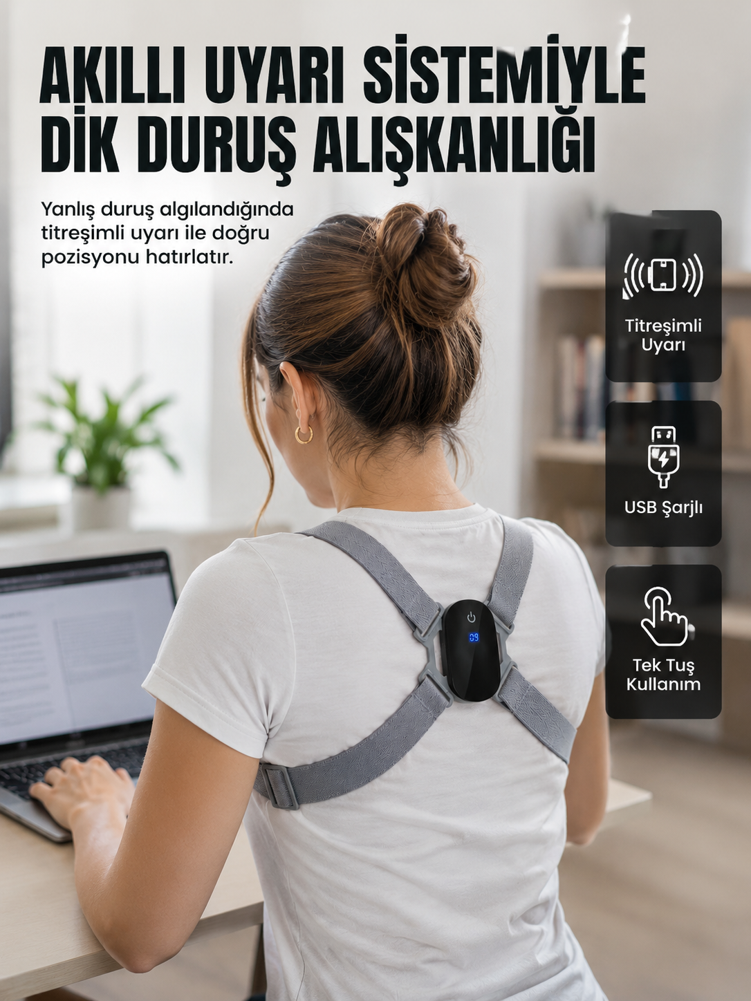 Akıllı Dik Duruş Düzeltici Titreşim Uyarılı Şarjlı Destek Cihazı - Lisinya