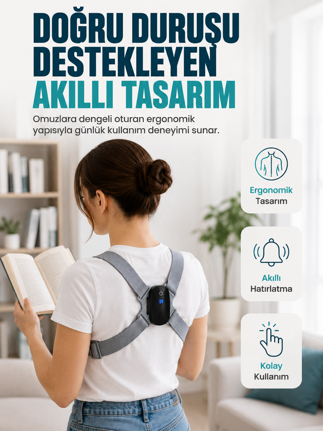 Titreşim Uyarılı Akıllı Düzeltici Günlük Kullanıma Uygun Dik Duruş Cihazı - Lisinya