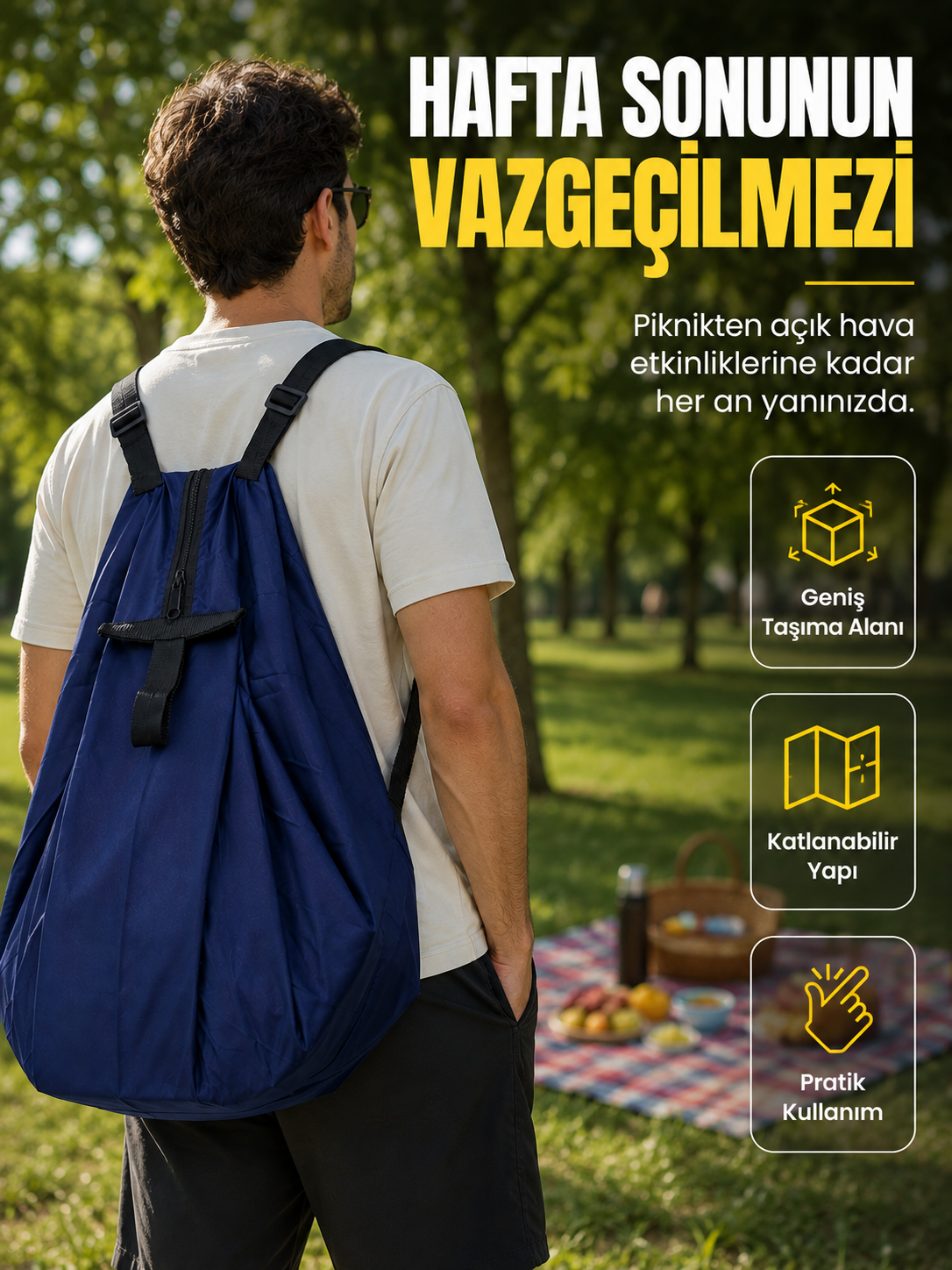 Kamp Seyahat Spor ve Piknik İçin Geniş Hacimli Katlanabilir Omuz Çantası - Lisinya Kamp Seyahat Spor ve Piknik İçin Geniş Hacimli Katlanabilir Omuz Çantası - Lisinya