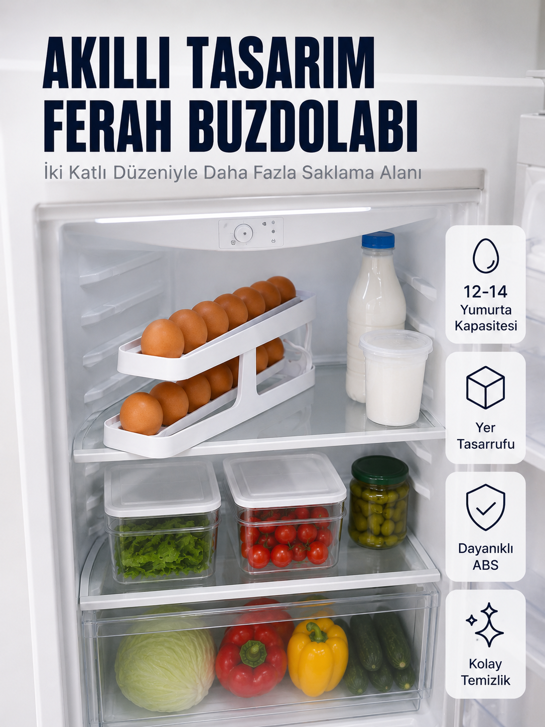 Buzdolabı Yumurta Düzenleyici İki Katlı Kayar Raylı Yumurta Organizeri - Lisinya Buzdolabı Yumurta Düzenleyici İki Katlı Kayar Raylı Yumurta Organizeri - Lisinya