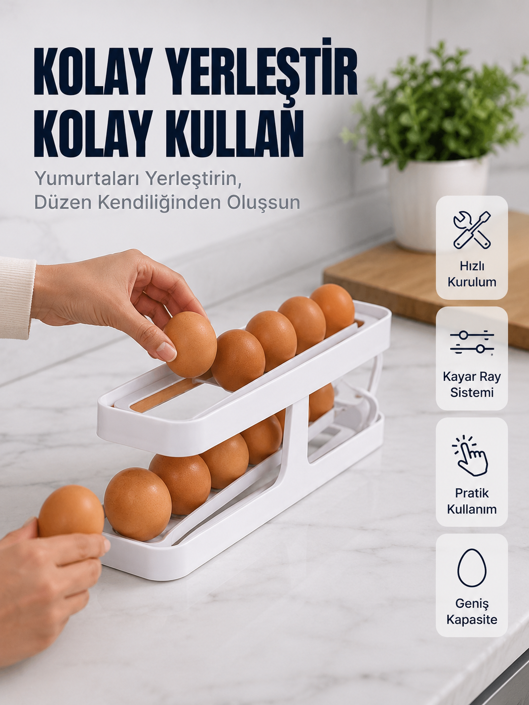 Yumurta Düzenleyici Organizer Buzdolabı İçin Yer Tasarruflu Saklama Rafı - Lisinya