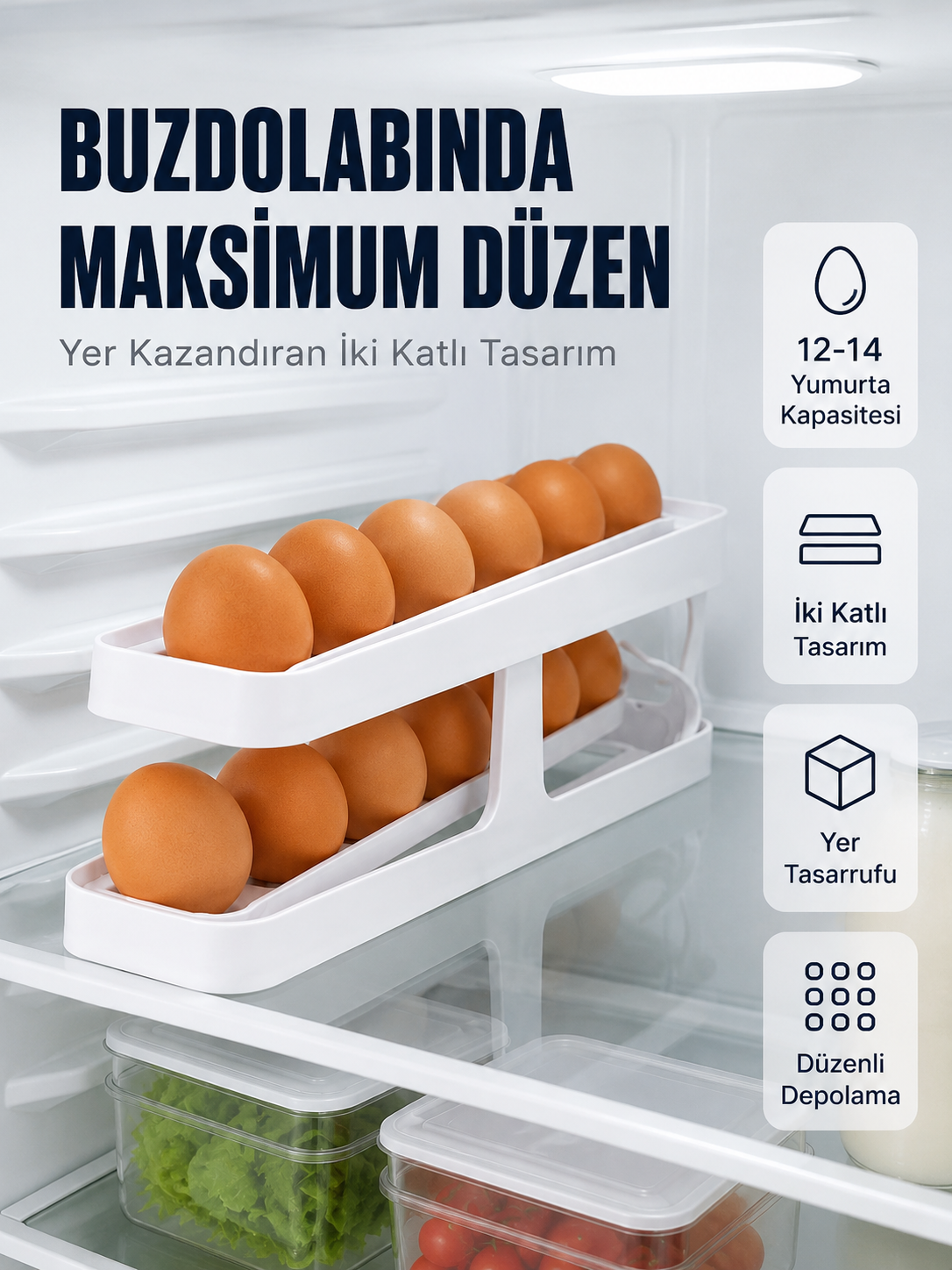 Buzdolabı Yumurtalık Organizer Geniş Kapasiteli Yumurta Düzenleyici Rafı - Lisinya Buzdolabı Yumurtalık Organizer Geniş Kapasiteli Yumurta Düzenleyici Rafı - Lisinya