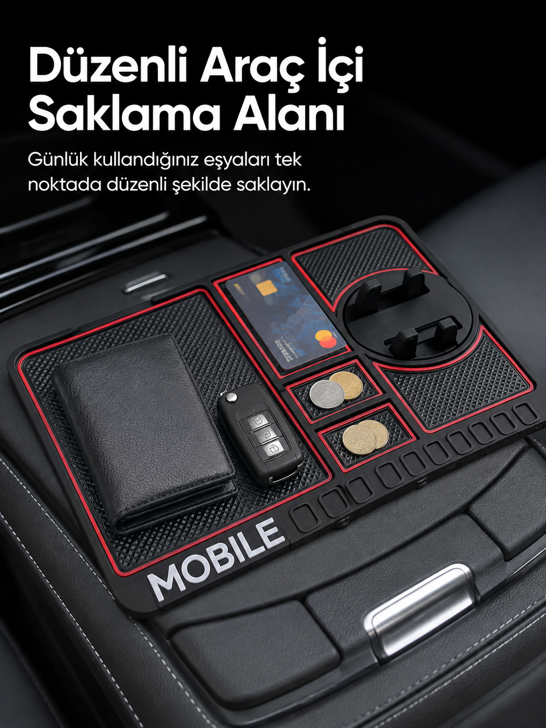 Telefon Standlı Araç İçi Organizer Kaydırmaz Silikon Konsol Düzenleyici Mat - Lisinya