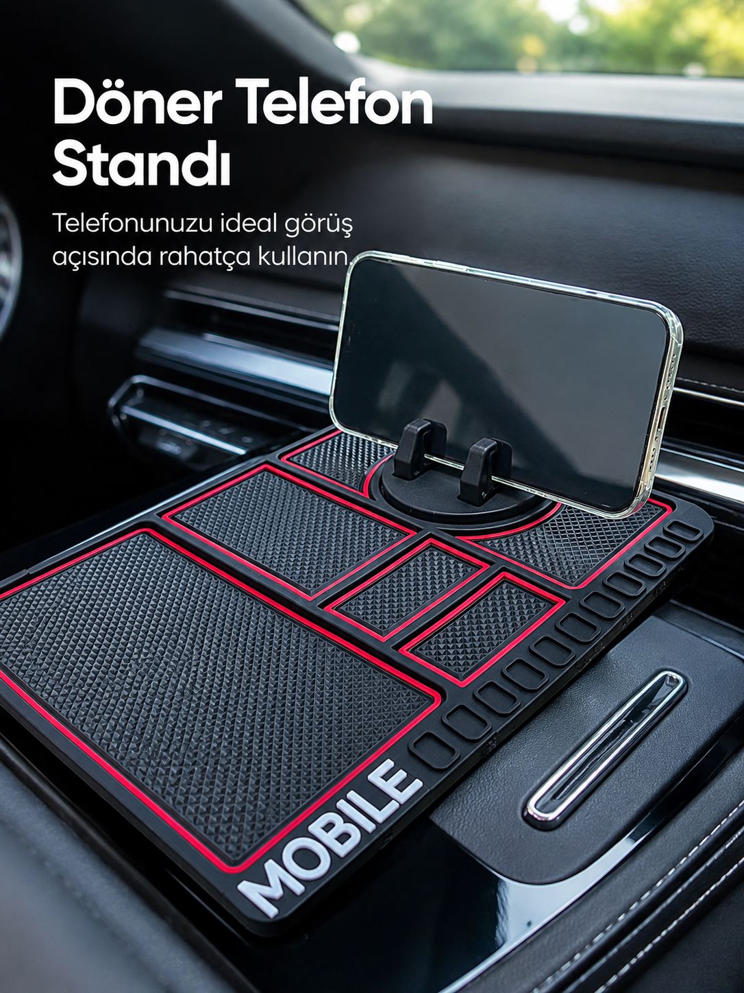 Araç Konsol Organizeri Kaydırmaz Silikon Telefon Standlı Saklama Matı - Lisinya