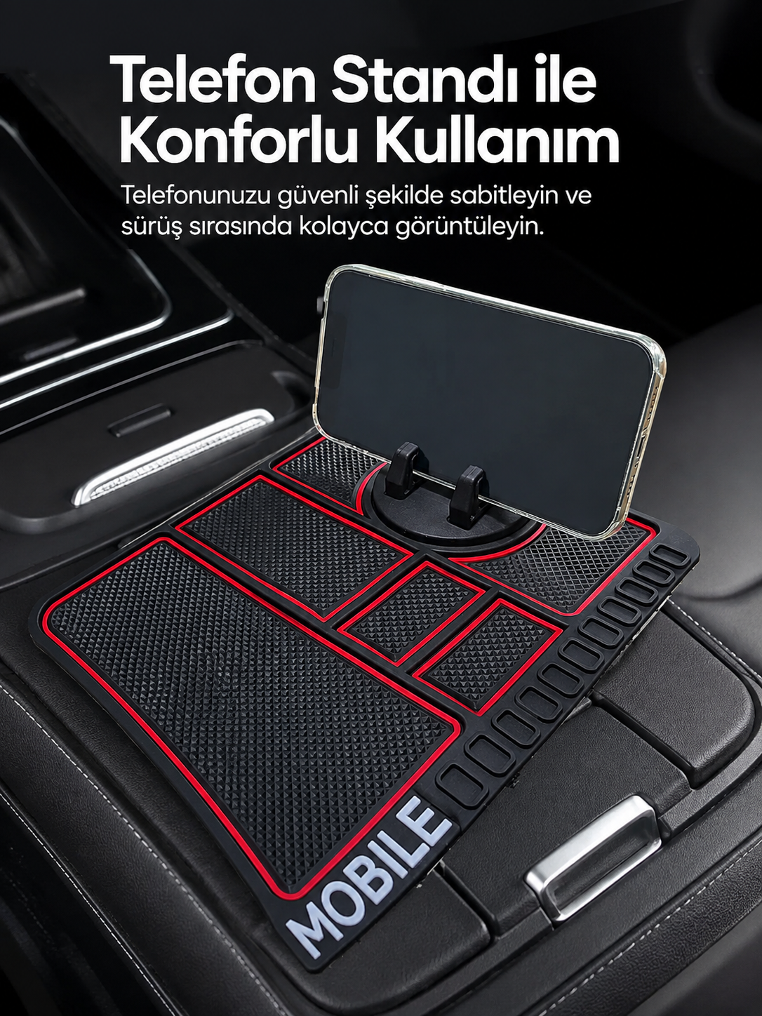 Araç İçi Telefon Standlı Kaydırmaz Silikon Organizer Mat Konsol Düzenleyici - Lisinya