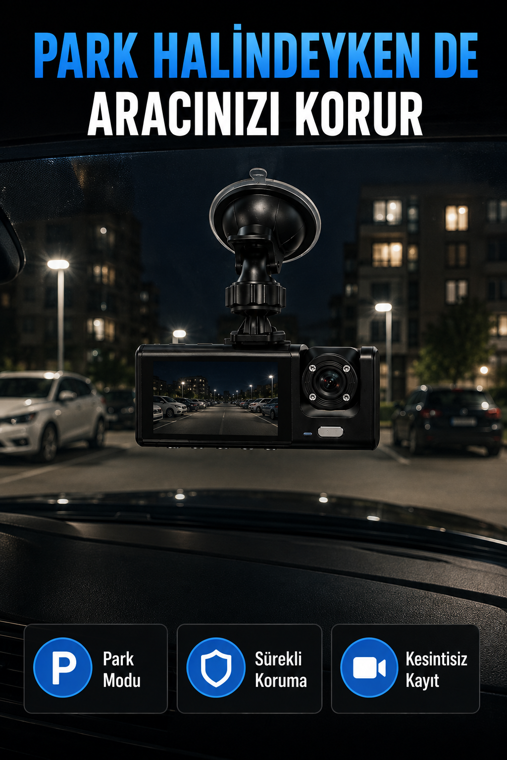1080P Full HD Araç İçi Kamera WiFi Bağlantılı Çift Kameralı Geniş Açılı Araç Kayıt Kamerası - Lisinya