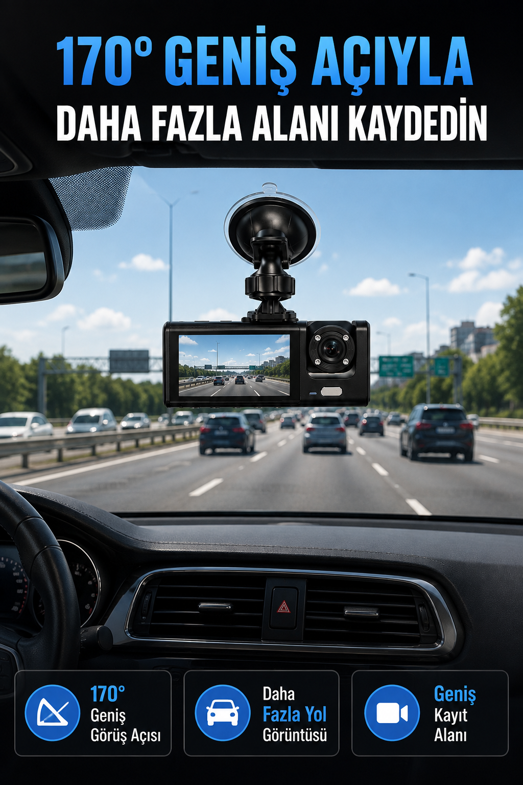 WiFi Destekli Araç İçi Kamera Çift Kameralı Full HD 1080P 170° Geniş Açılı Araç Kayıt Kamerası - Lisinya WiFi Destekli Araç İçi Kamera Çift Kameralı Full HD 1080P 170° Geniş Açılı Araç Kayıt Kamerası - Lisinya