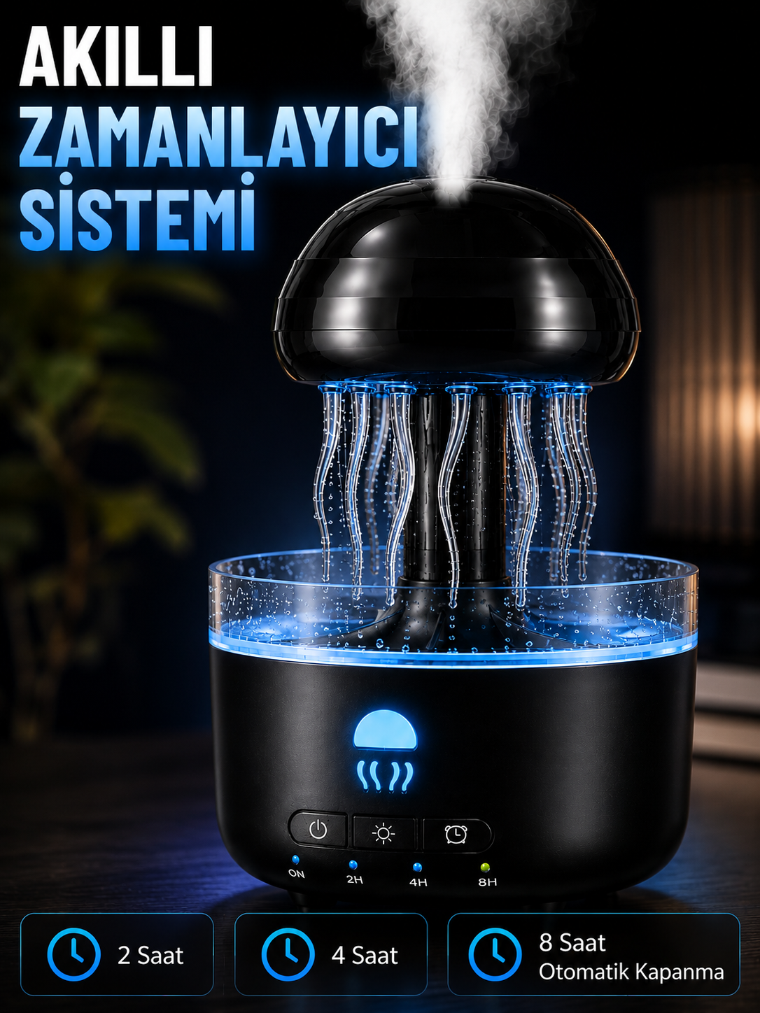 Denizanası Tasarımlı Ultrasonik Hava Nemlendirici RGB LED Işıklı Sessiz Buhar Makinesi Zaman Ayarlı - Lisinya Denizanası Tasarımlı Ultrasonik Hava Nemlendirici RGB LED Işıklı Sessiz Buhar Makinesi Zaman Ayarlı - Lisinya