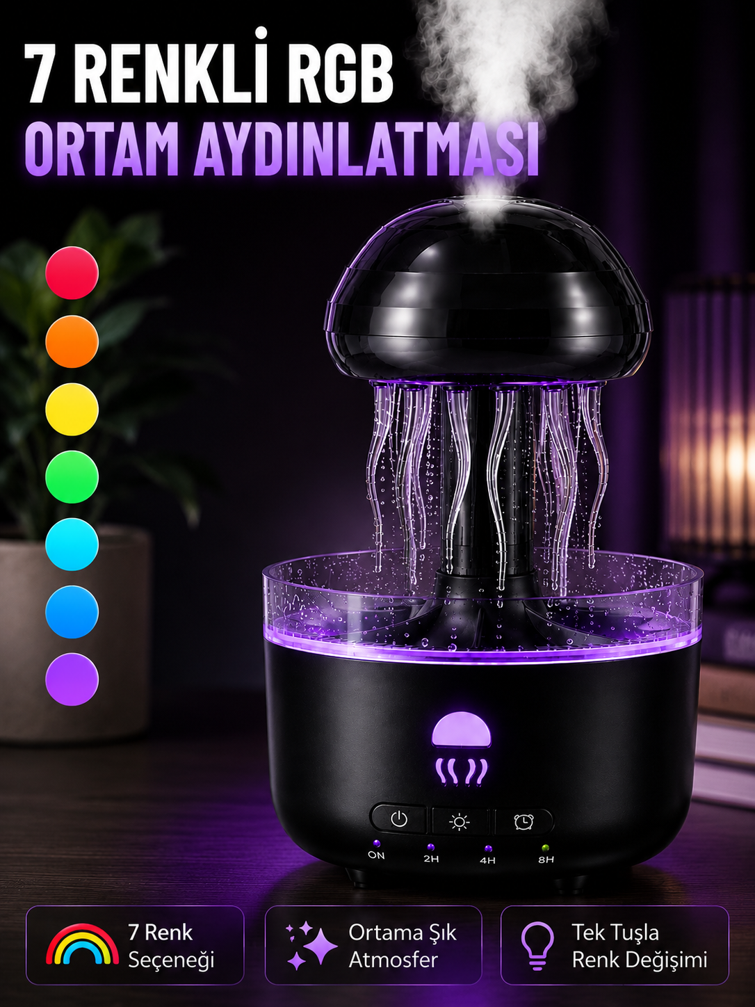 Dekoratif Denizanası Efektli Hava Nemlendirici RGB Gece Lambalı Ultrasonik Buhar Cihazı - Lisinya Dekoratif Denizanası Efektli Hava Nemlendirici RGB Gece Lambalı Ultrasonik Buhar Cihazı - Lisinya