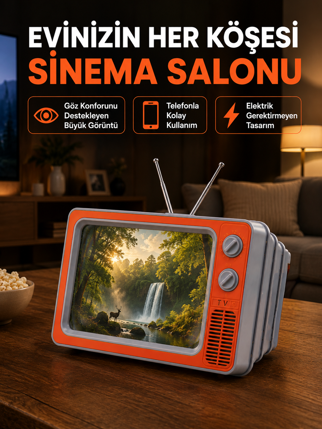 Telefon İçin 12 İnç Ekran Büyütücü Retro Televizyon Tasarımı HD Film İzleme Katlanabilir Stand - Lisinya Telefon İçin 12 İnç Ekran Büyütücü Retro Televizyon Tasarımı HD Film İzleme Katlanabilir Stand - Lisinya