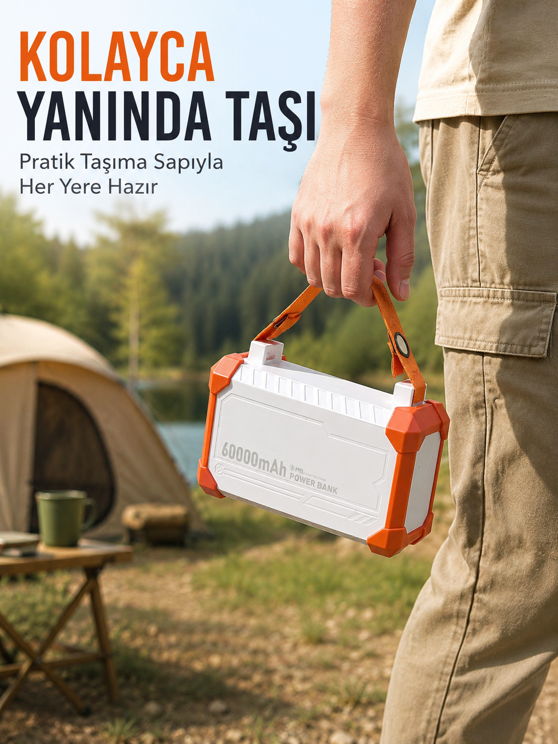 60000 mAh Yüksek Kapasiteli Powerbank 22.5W Hızlı Şarj 4 Entegre Kablolu Dijital Göstergeli Taşınabilir Şarj Cihazı - Lisinya