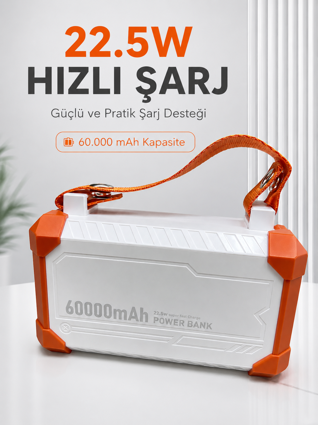 22.5W Hızlı Şarj Destekli 60000 mAh Powerbank 4 Dahili Kablolu Çoklu USB Type-C Çıkışlı Güç Bankası - Lisinya