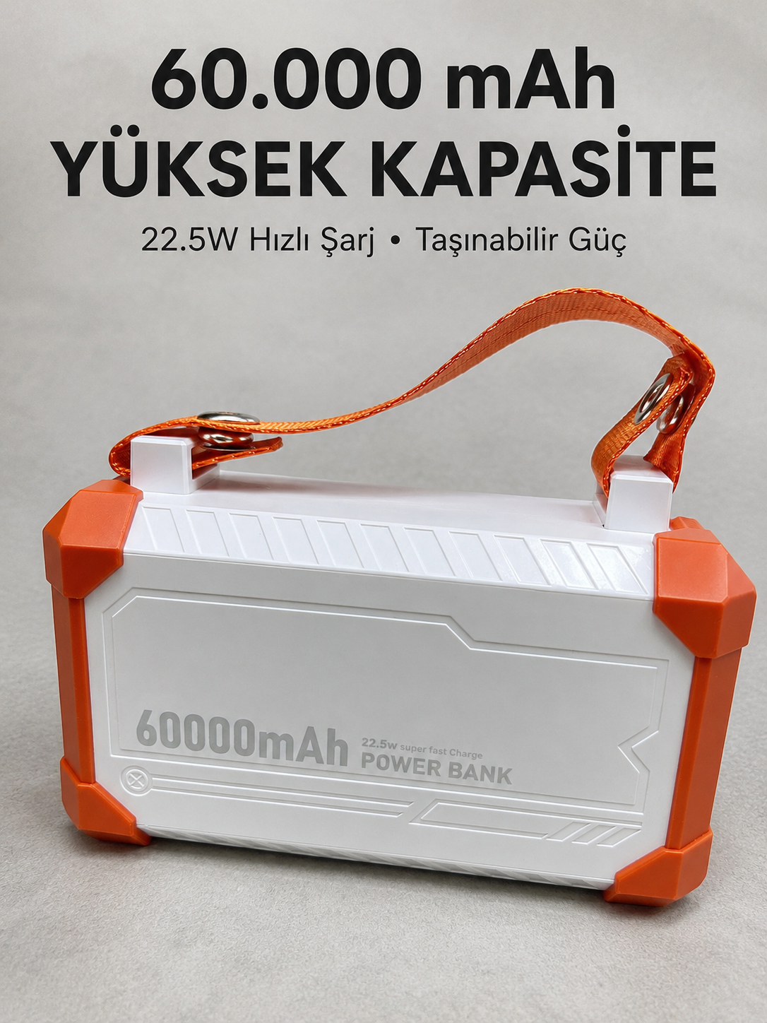 Kamp ve Seyahat İçin 60000 mAh Powerbank 22.5W Hızlı Şarj Acil Durum Işıklı Taşıma Saplı 4 Entegre Kablolu - Lisinya