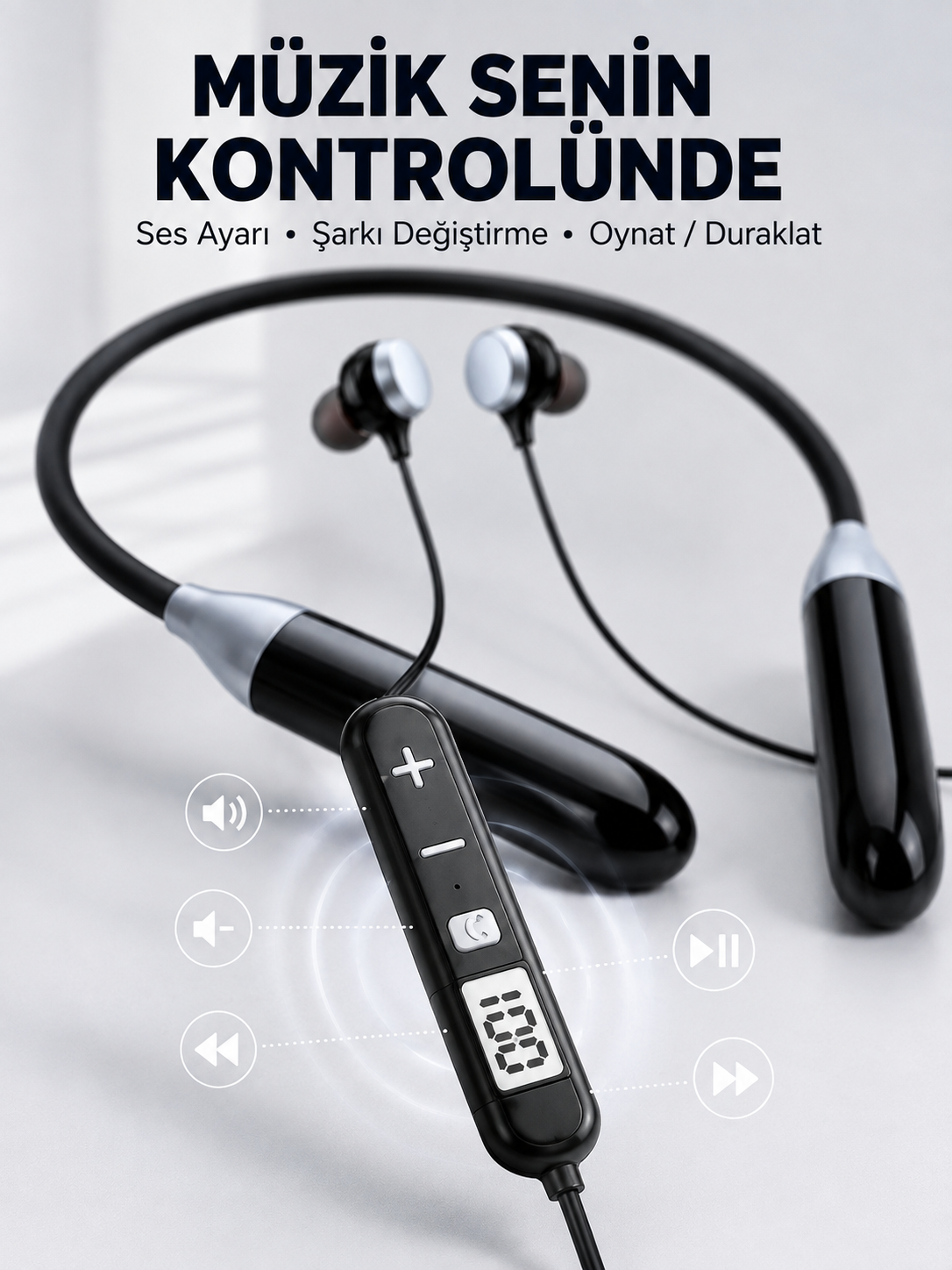 Kablosuz Bluetooth Boyun Kulaklığı Mikrofonlu Müzik Dinleme Çağrı Cevaplama Ses Kontrollü Kulak İçi Kulaklık - Lisinya