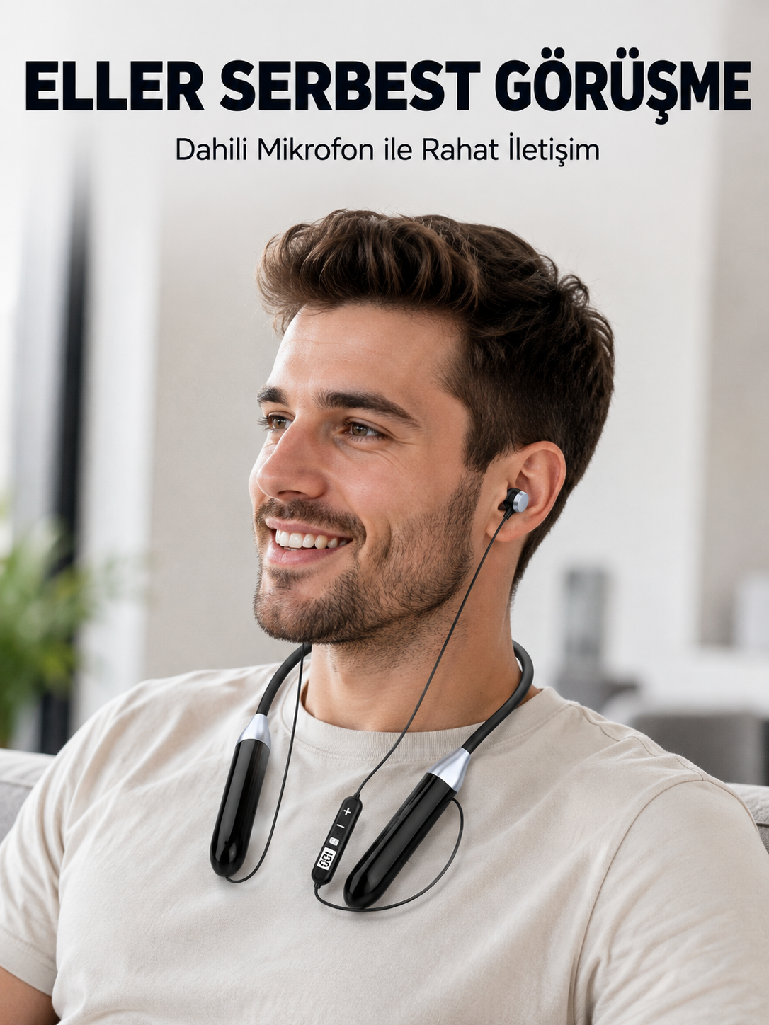 Uzun Kullanım Süreli Bluetooth Kulaklık Boyun Bantlı Mikrofonlu Kablosuz Müzik ve Görüşme Kulaklığı - Lisinya