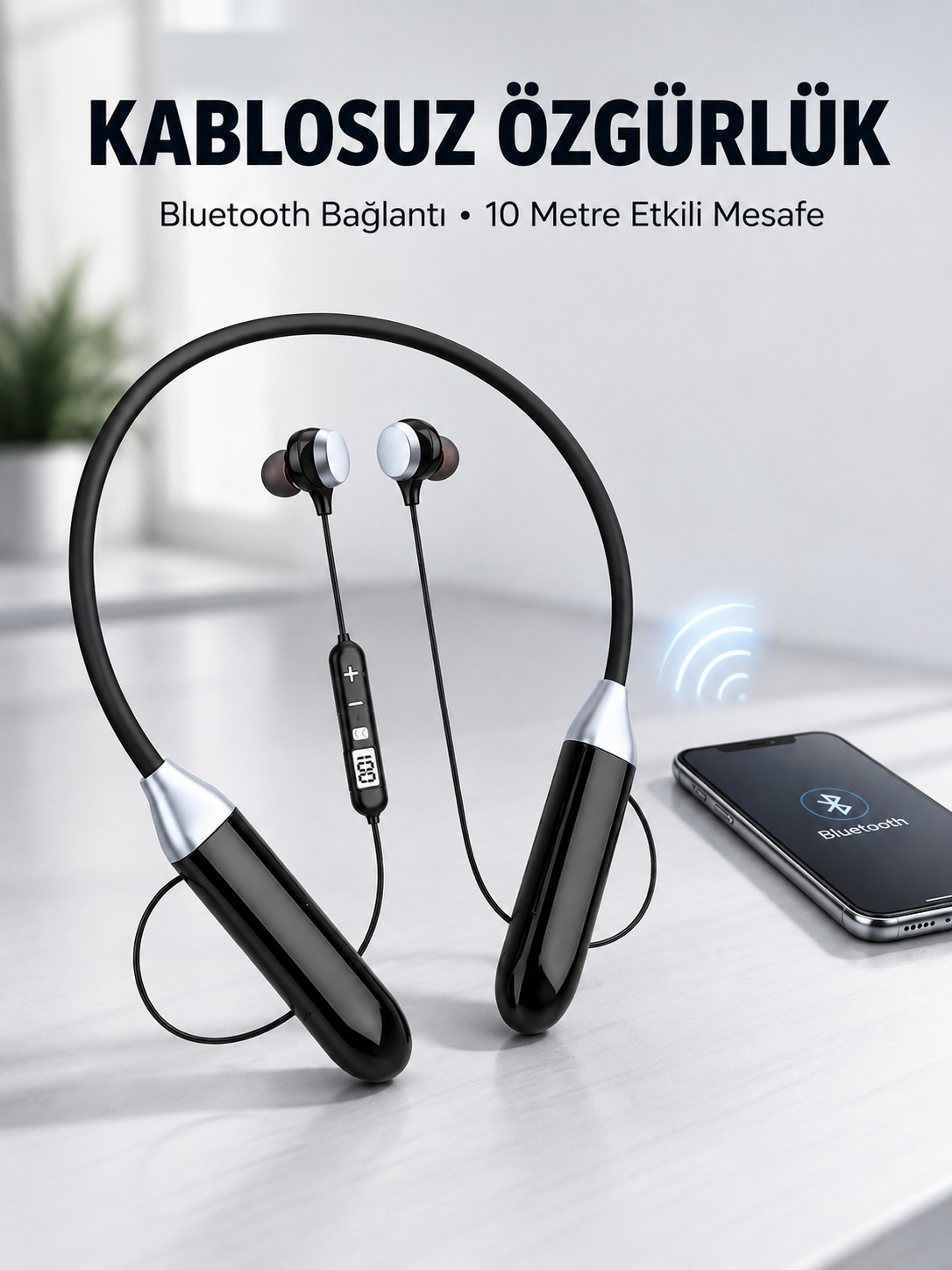 Mikrofonlu Boyun Bantlı Bluetooth Kulaklık Kablosuz Bağlantılı Ses ve Müzik Kontrollü Kulak İçi Kulaklık - Lisinya