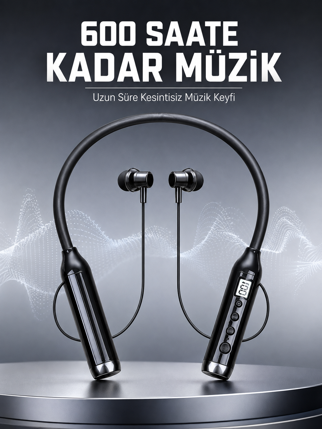 Dijital Göstergeli Boyun Tipi Bluetooth Kulaklık Mikrofonlu Çağrı ve Müzik Kontrollü Çift Cihaz Bağlantılı Kulaklık - Lisinya