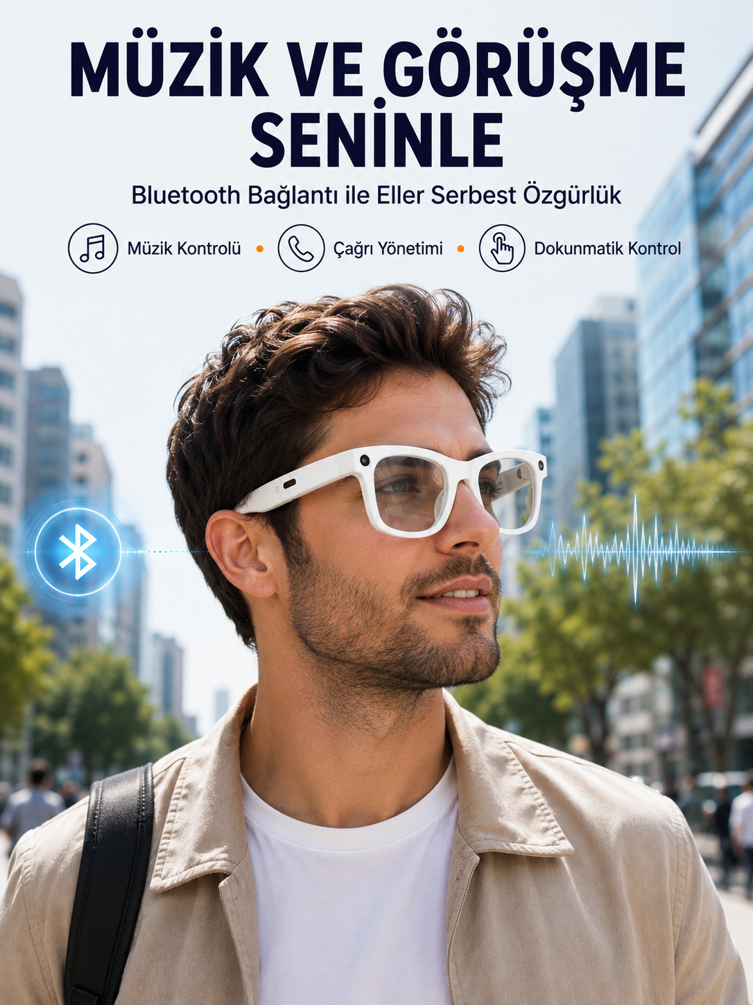 Kameralı Akıllı Gözlük Bluetooth Telefon Görüşmeli Video Fotoğraf Kayıtlı AI Çeviri Destekli Dokunmatik Kontrollü - Lisinya