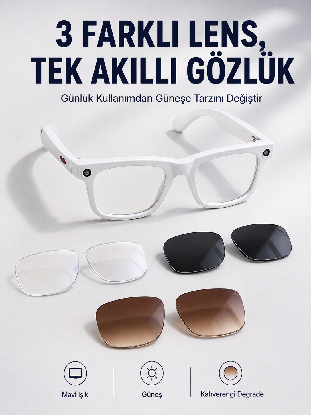 Yapay Zeka Destekli Akıllı Gözlük Dahili Kameralı Bluetooth Müzik ve Arama Özellikli Ses Kontrollü Değiştirilebilir Lensli - Lisinya Yapay Zeka Destekli Akıllı Gözlük Dahili Kameralı Bluetooth Müzik ve Arama Özellikli Ses Kontrollü Değiştirilebilir Lensli - Lisinya