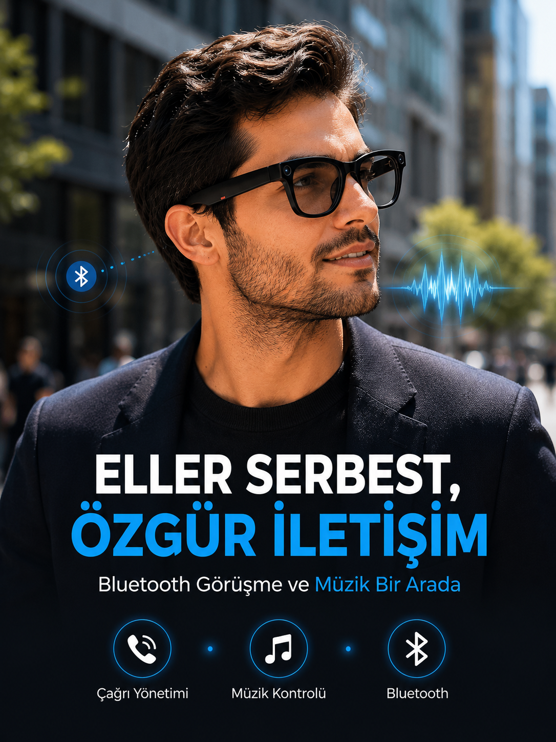 Siyah Kameralı Akıllı Gözlük Bluetooth Telefon Görüşmeli Video Fotoğraf ve Ses Kayıtlı Dokunmatik Kontrollü - Lisinya Siyah Kameralı Akıllı Gözlük Bluetooth Telefon Görüşmeli Video Fotoğraf ve Ses Kayıtlı Dokunmatik Kontrollü - Lisinya
