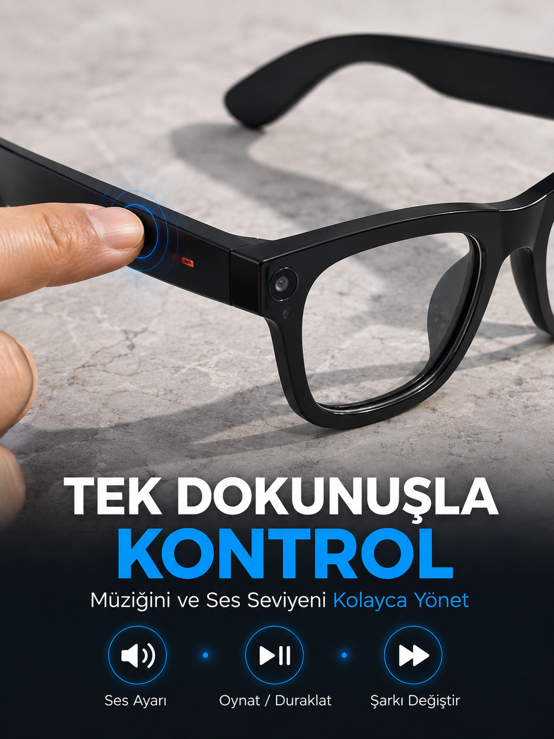 Siyah AI Destekli Akıllı Gözlük Dahili Kameralı Çoklu Dil Çeviri Bluetooth Müzik ve Arama Özellikli - Lisinya