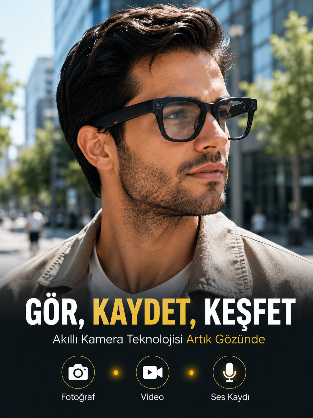 Siyah Bluetooth Akıllı Kamera Gözlüğü Fotoğraf Video Ses Kayıtlı AI Sesli Asistanlı Manyetik Şarjlı 3 Lensli - Lisinya Siyah Bluetooth Akıllı Kamera Gözlüğü Fotoğraf Video Ses Kayıtlı AI Sesli Asistanlı Manyetik Şarjlı 3 Lensli - Lisinya