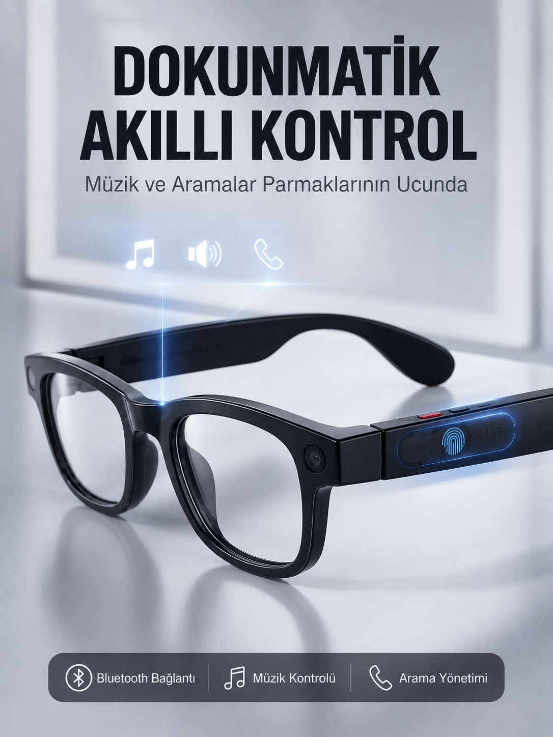 Siyah Akıllı Kamera Gözlüğü 8 MP Fotoğraf Video Çekimli AI Görüntü Tanıma Çoklu Dil Çeviri Bluetooth Wi-Fi Özellikli - Lisinya