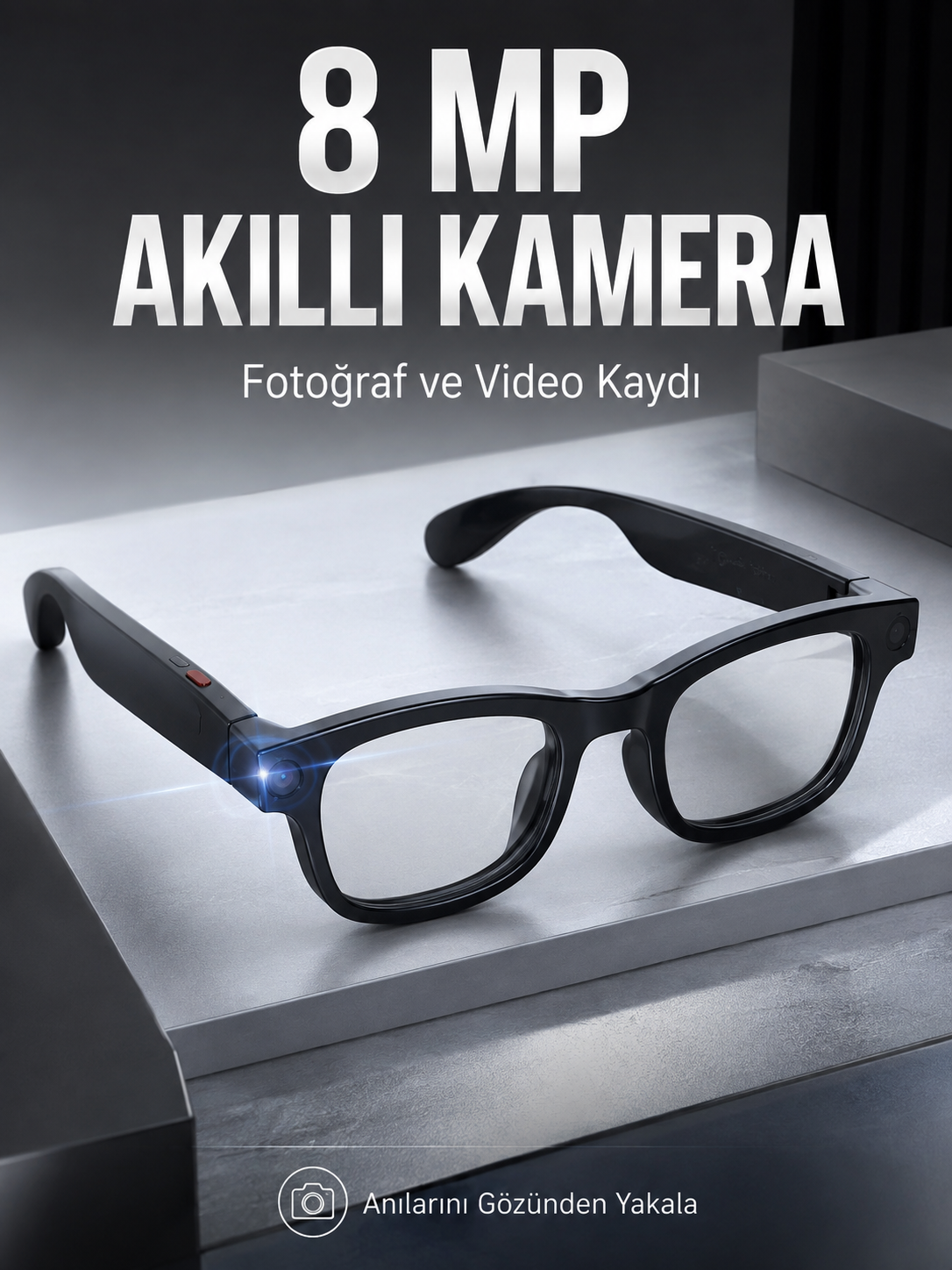 Siyah Bluetooth Akıllı Kamera Gözlüğü 8 MP Kameralı AI Çeviri Wi-Fi Fotoğraf Video Müzik Arama ve Dokunmatik Kontrollü - Lisinya Siyah Bluetooth Akıllı Kamera Gözlüğü 8 MP Kameralı AI Çeviri Wi-Fi Fotoğraf Video Müzik Arama ve Dokunmatik Kontrollü - Lisinya