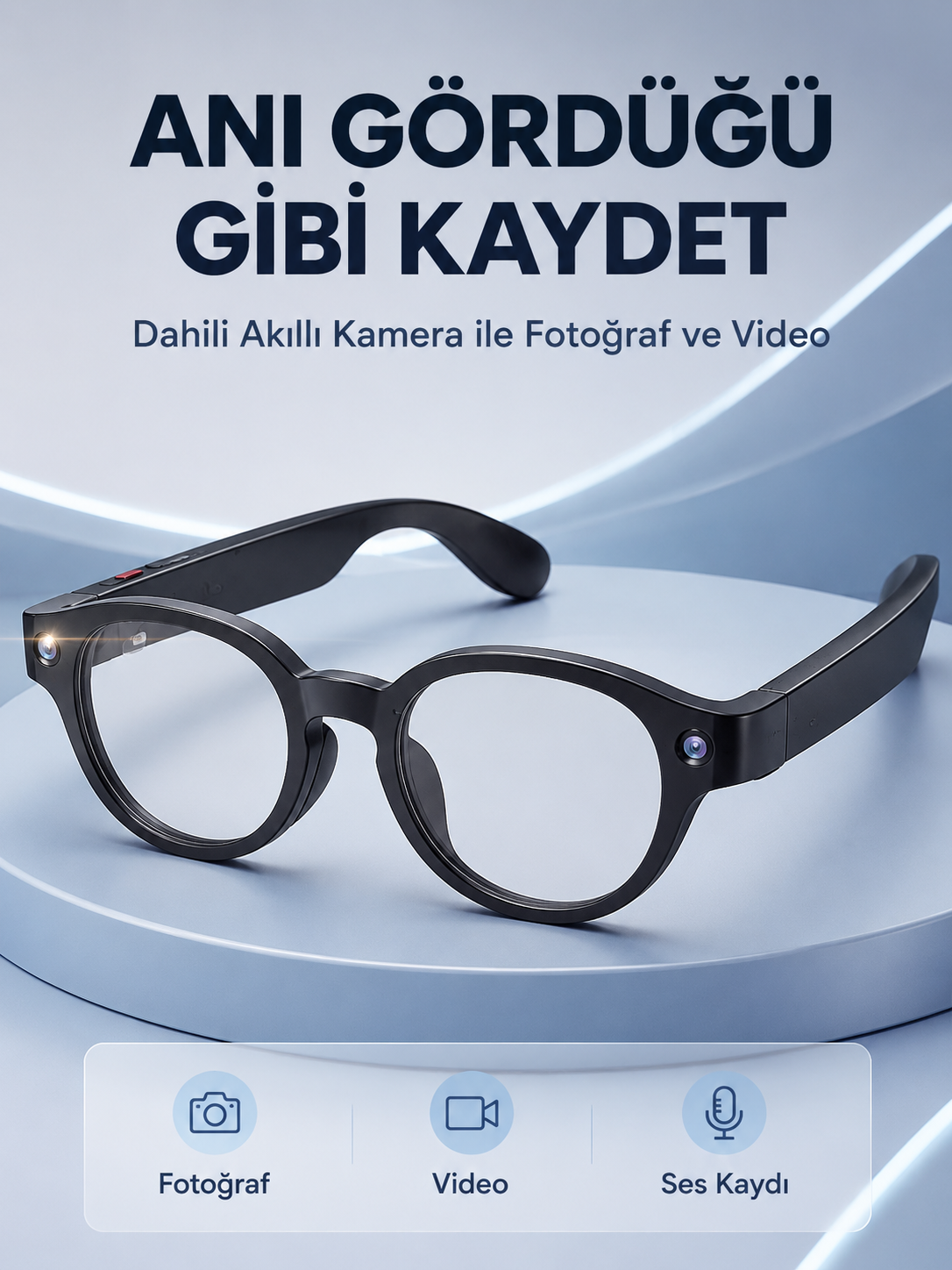 Siyah Bluetooth Akıllı Gözlük Dahili Kameralı Fotoğraf Video Kayıt AI Çeviri Dokunmatik Kontrol Özellikli - Lisinya Siyah Bluetooth Akıllı Gözlük Dahili Kameralı Fotoğraf Video Kayıt AI Çeviri Dokunmatik Kontrol Özellikli - Lisinya