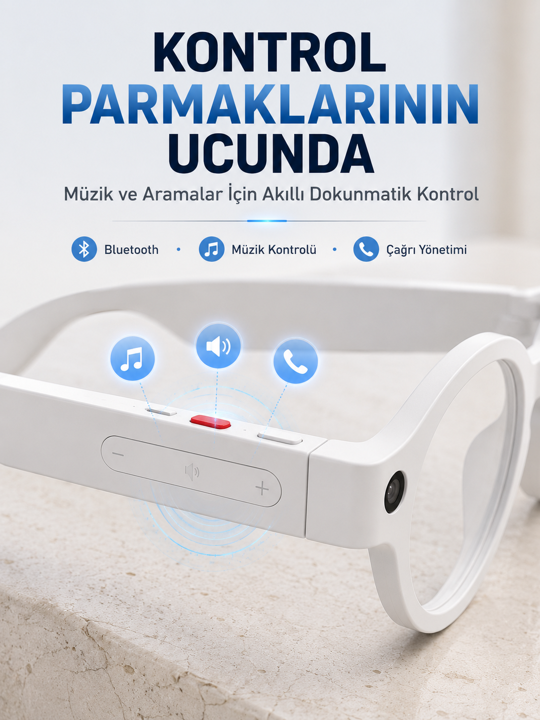 Beyaz Yapay Zeka Akıllı Gözlük Fotoğraf Video Ses Kayıtlı Çoklu Dil Çeviri Bluetooth Bağlantılı 3 Lensli - Lisinya