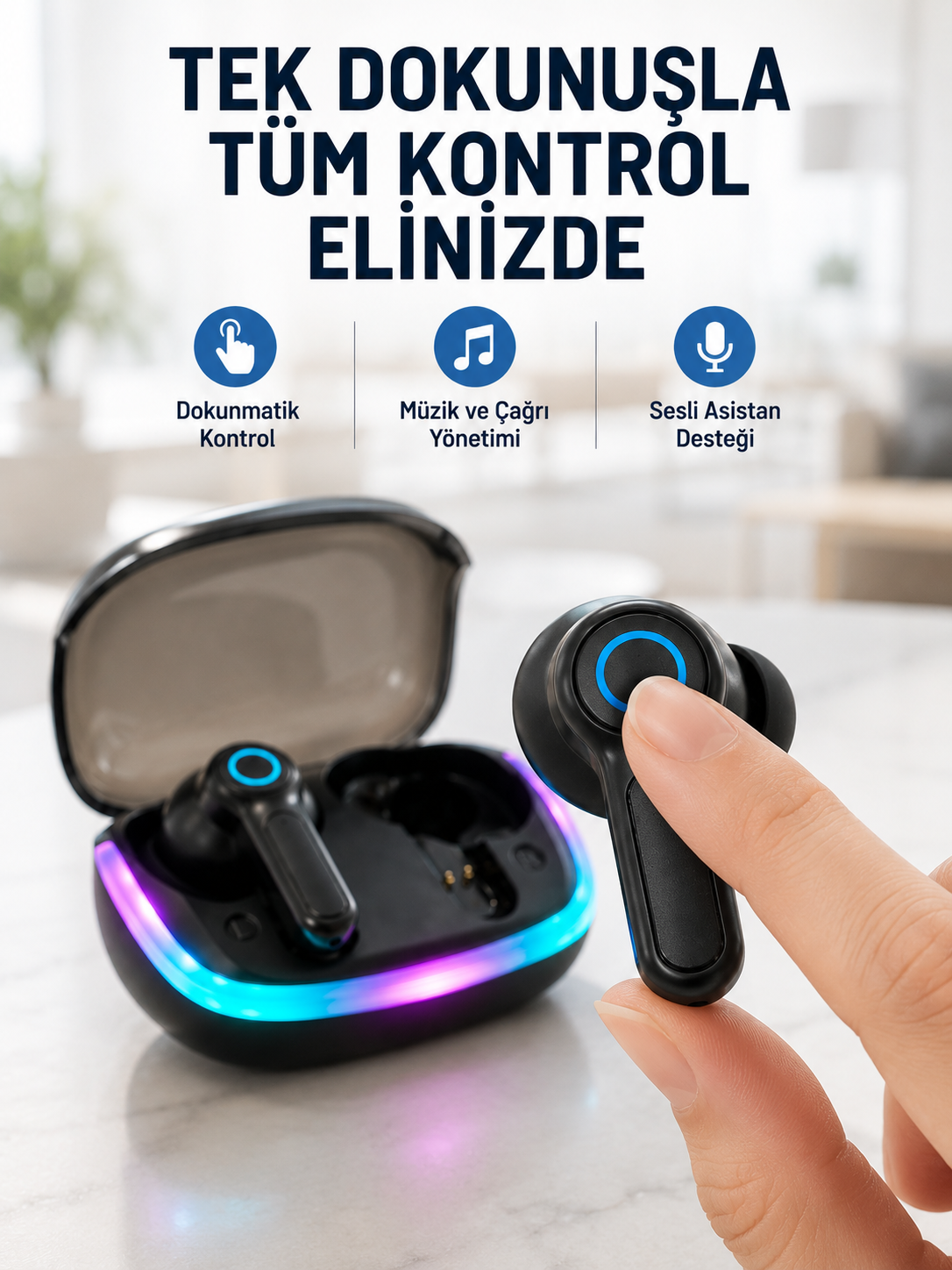 Bluetooth 5.4 TWS Kablosuz Kulaklık Quad ENC Mikrofonlu RGB Şarj Kutulu HD Ses - Lisinya Bluetooth 5.4 TWS Kablosuz Kulaklık Quad ENC Mikrofonlu RGB Şarj Kutulu HD Ses - Lisinya