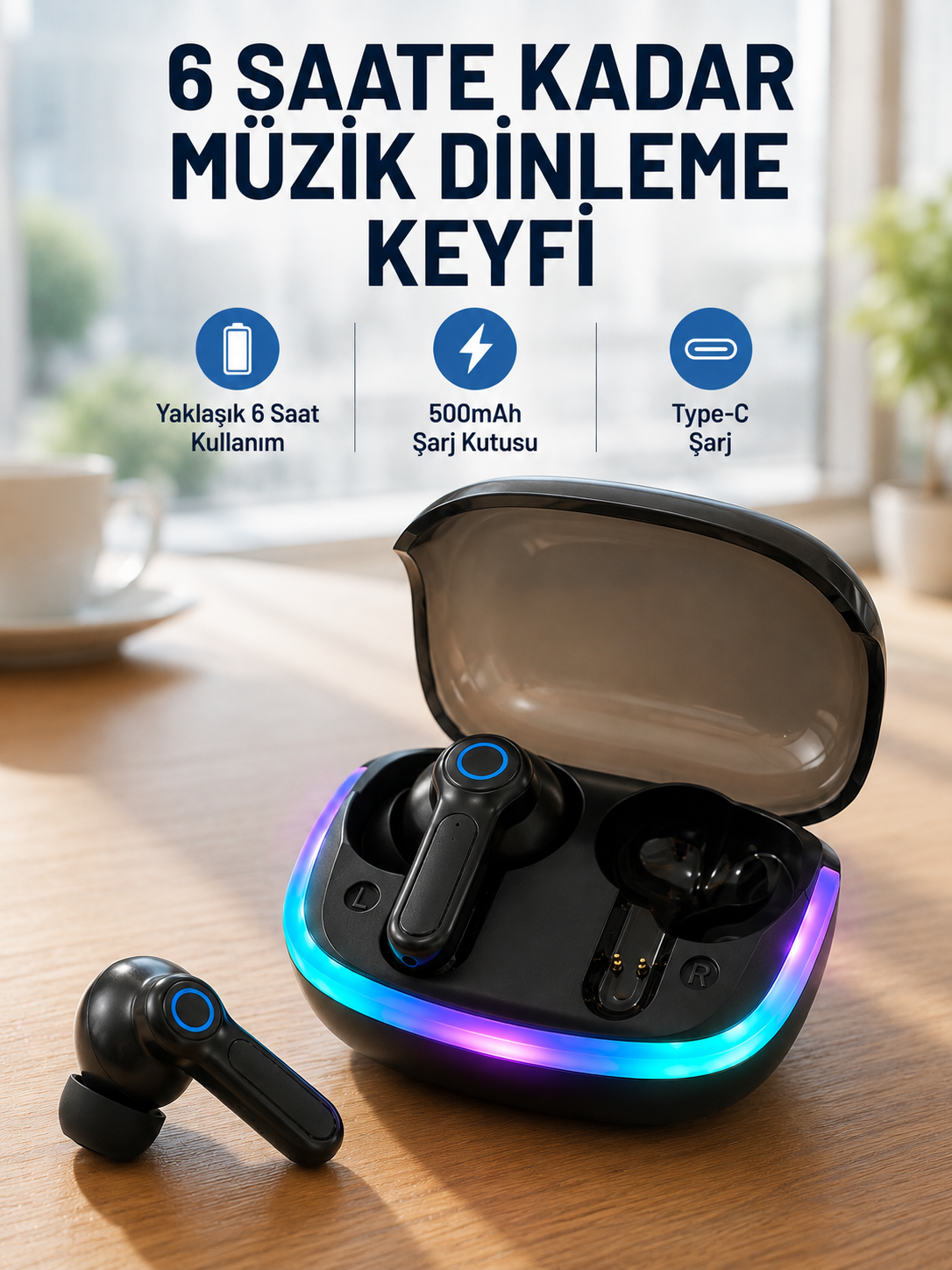 ENC Mikrofonlu Bluetooth 5.4 Kablosuz Kulaklık 40ms Düşük Gecikmeli TWS Kulaklık - Lisinya
