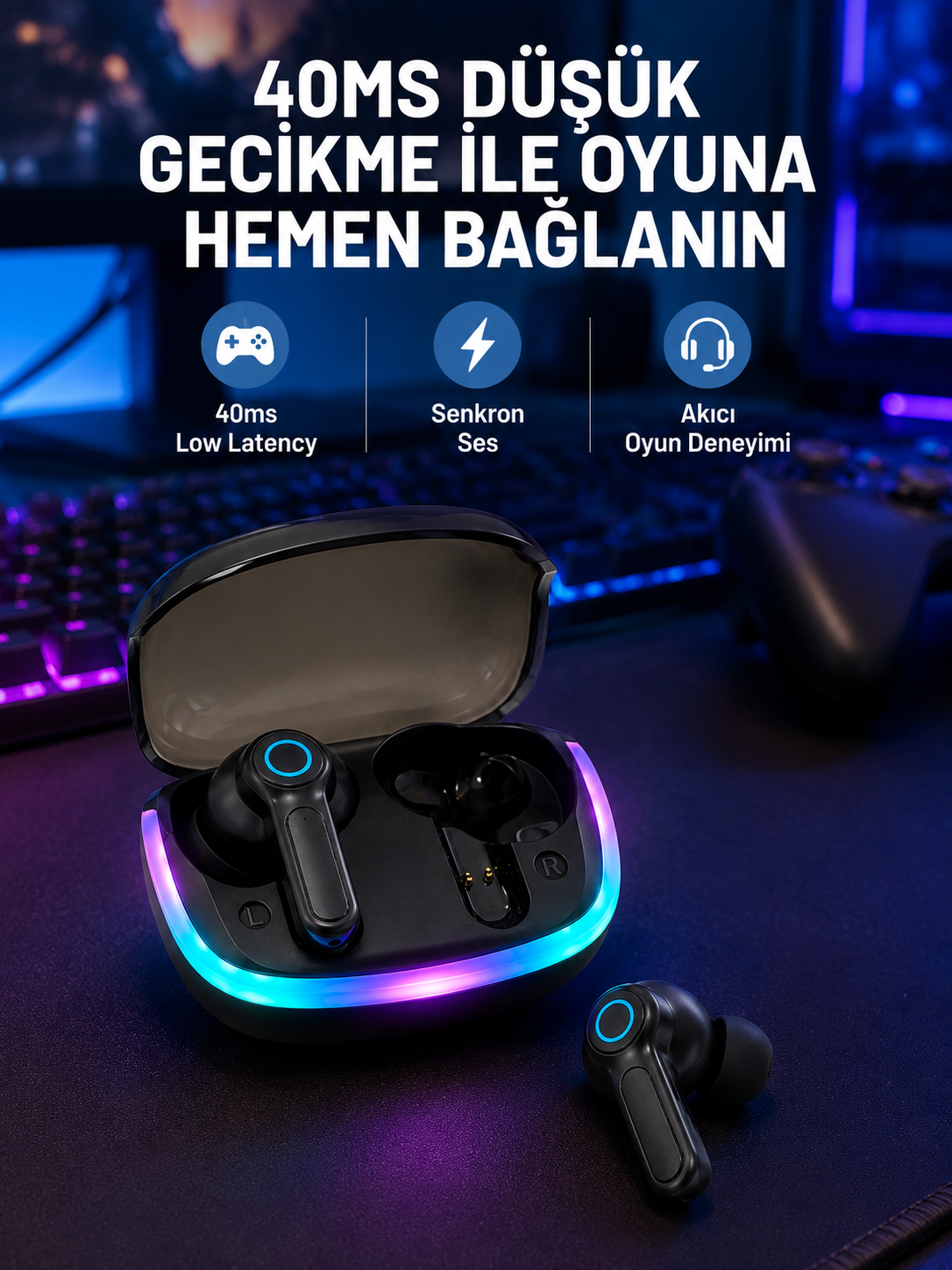 RGB Şarj Kutulu TWS Kablosuz Kulaklık Bluetooth 5.4 HD Voice Type-C Şarj Destekli - Lisinya