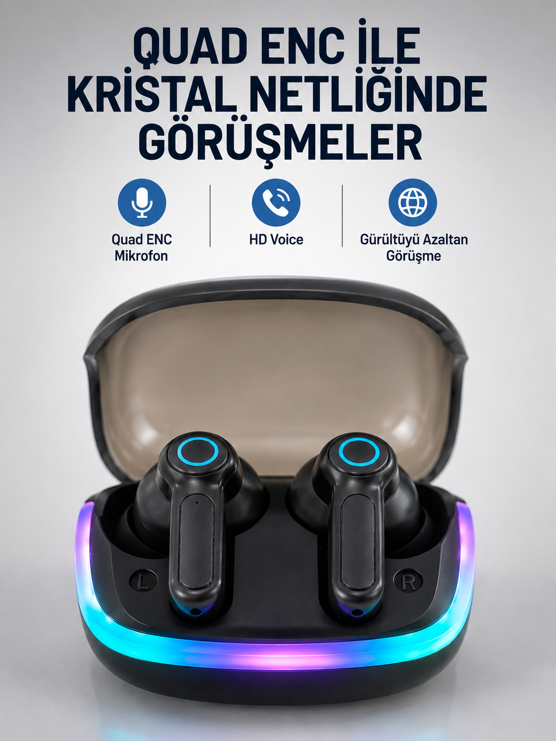 Bluetooth 5.4 Kablosuz KulaklıkQuad ENC Mikrofonlu TWS Kulaklık - Lisinya