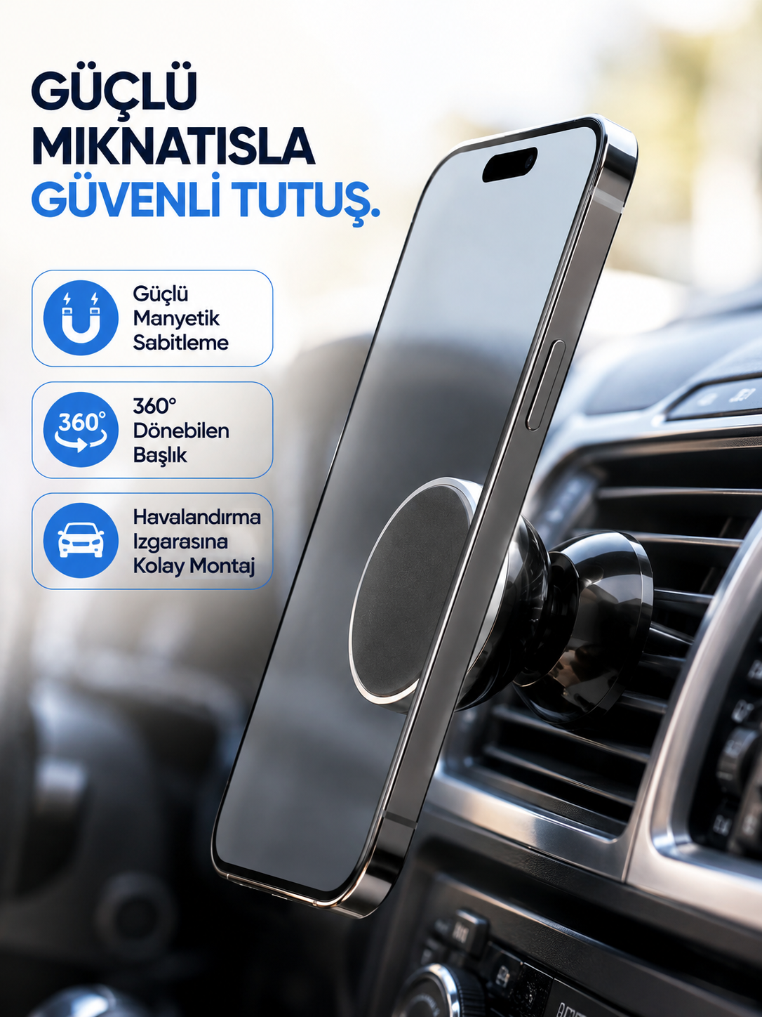 Araç İçi Telefon Tutucu Mıknatıslı Havalandırma Izgarası Telefon Standı - Lisinya