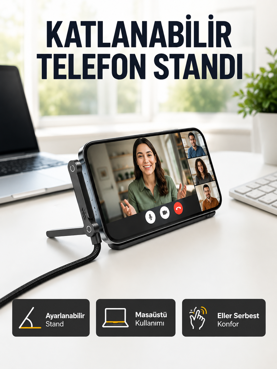 240W Type-C to Type-C Telefon Stand Özellikli Şarj Kablosu - Lisinya 240W Type-C to Type-C Telefon Stand Özellikli Şarj Kablosu - Lisinya