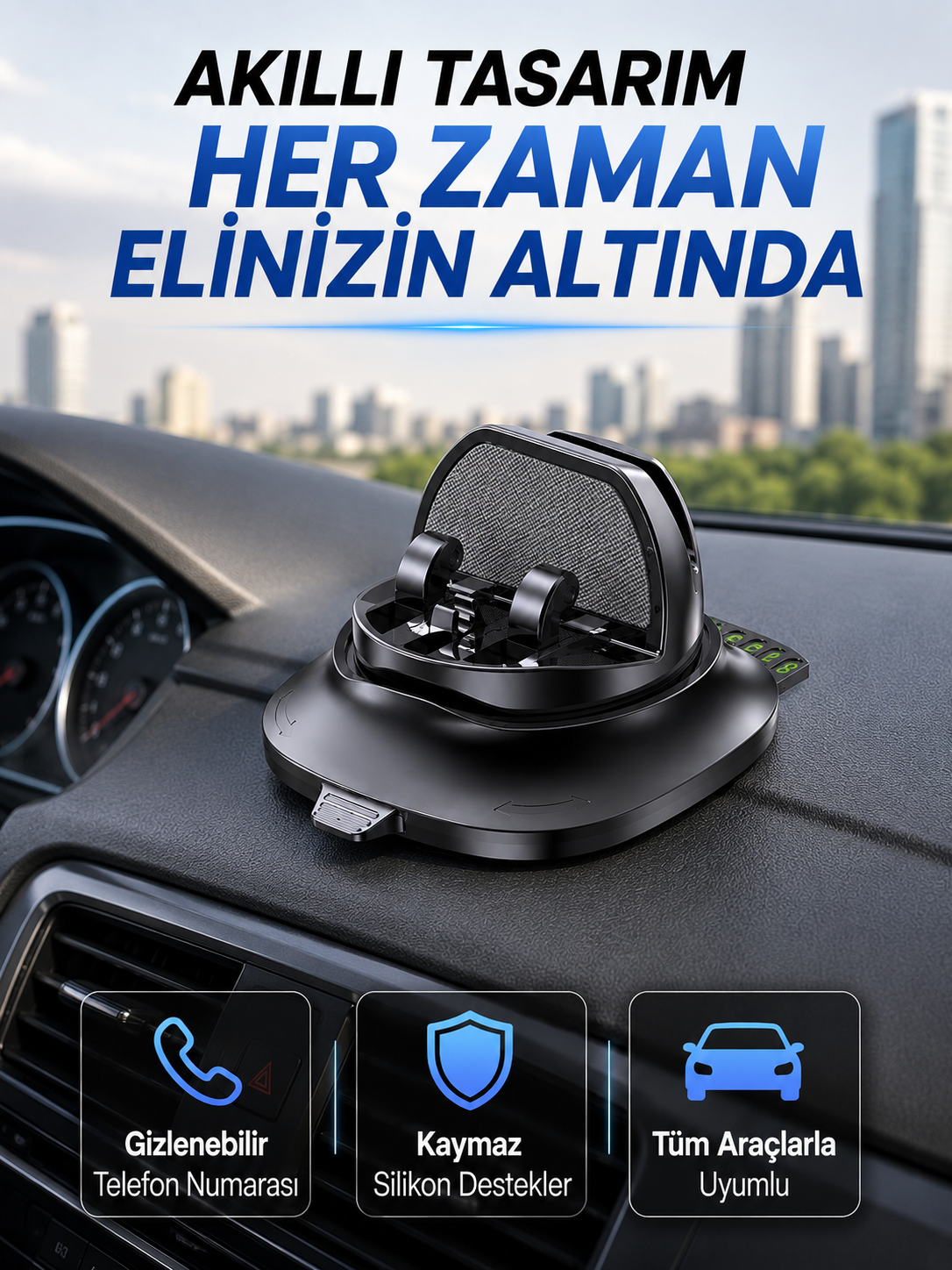 Araç Torpidosu İçin Telefon Tutucu Gizlenebilir Park Telefon Numaralı Stand - Lisinya