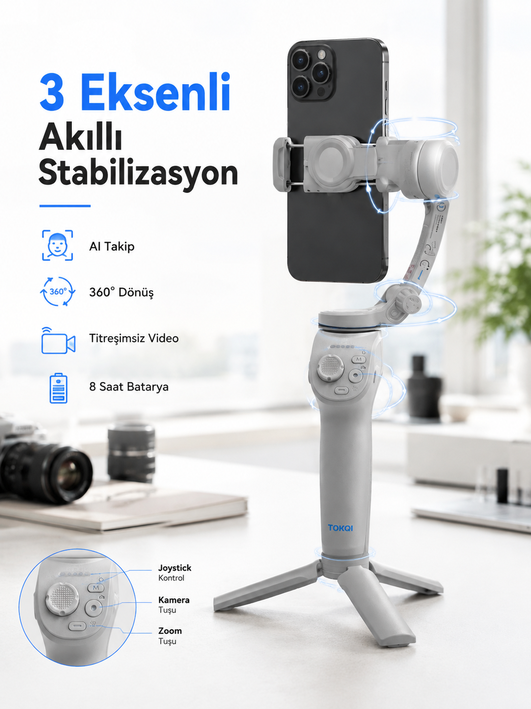 Profesyonel Telefon Gimbal Stabilizer 3 Eksen Sabitleme Çoklu Çekim Modları Uzun Pil Ömürlü Taşınabilir Tasarım - Lisinya