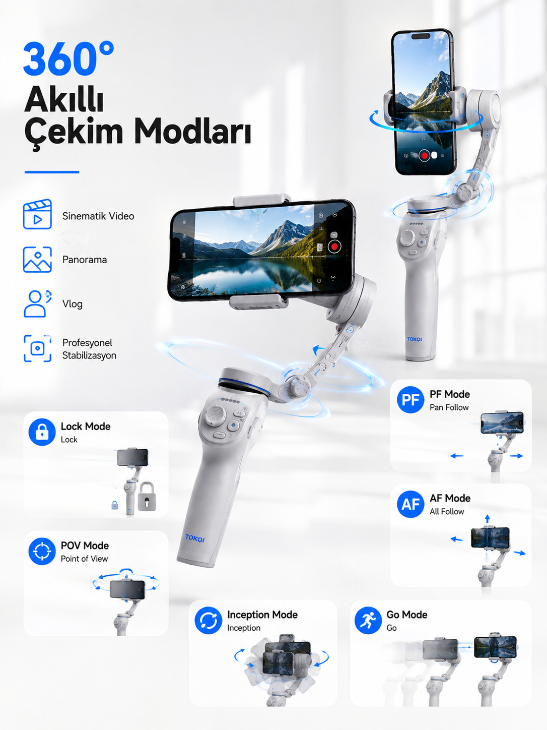 3 Eksen Telefon Sabitleyici Canlı Yayın Vlog Mobil Video Çekimi İçin Profesyonel Gimbal - Lisinya