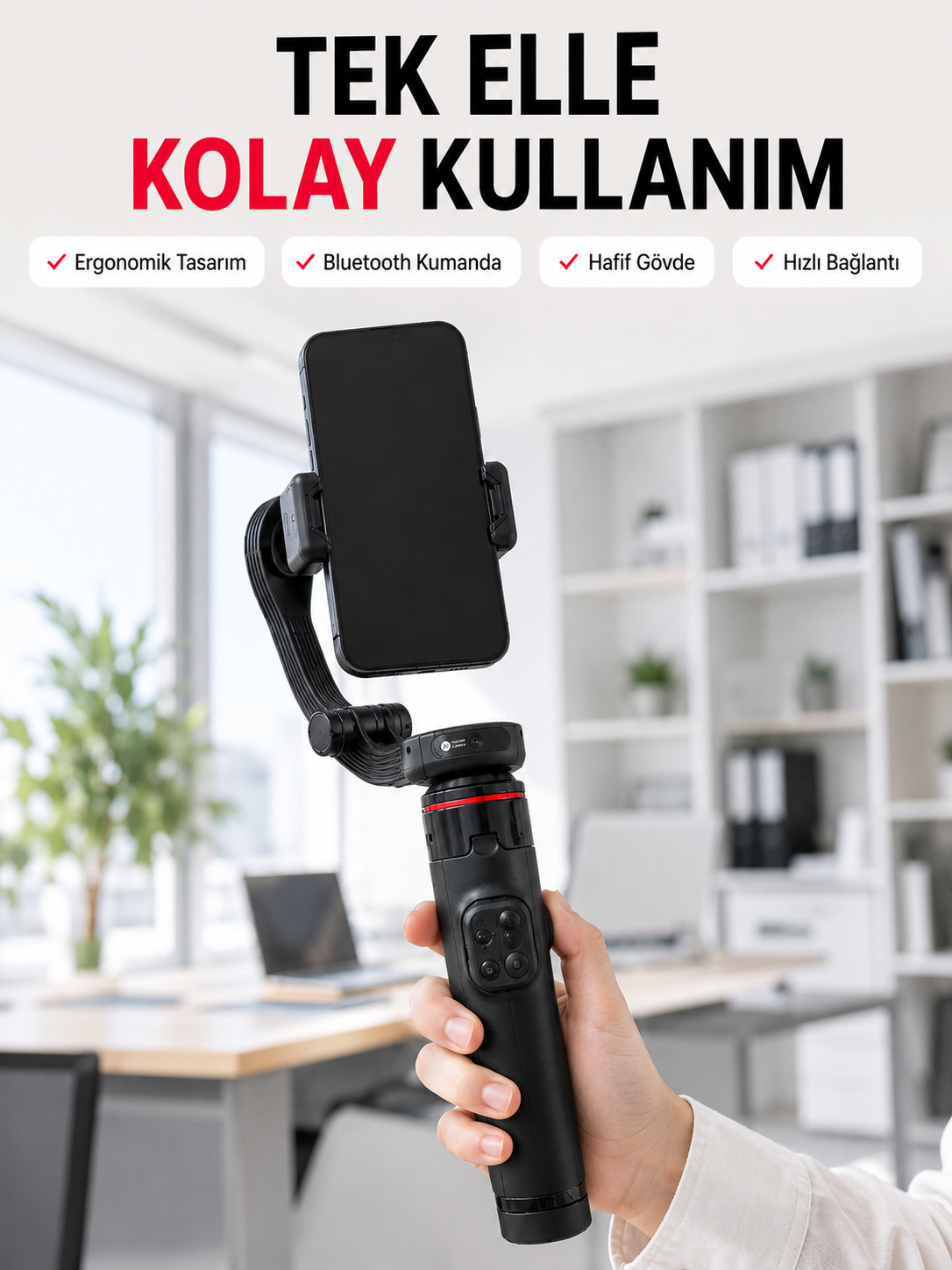 Profesyonel AI Gimbal Selfie Stick Yüz Takipli Telefon Sabitleyici Bluetooth Kumandalı Katlanabilir Tripod - Lisinya
