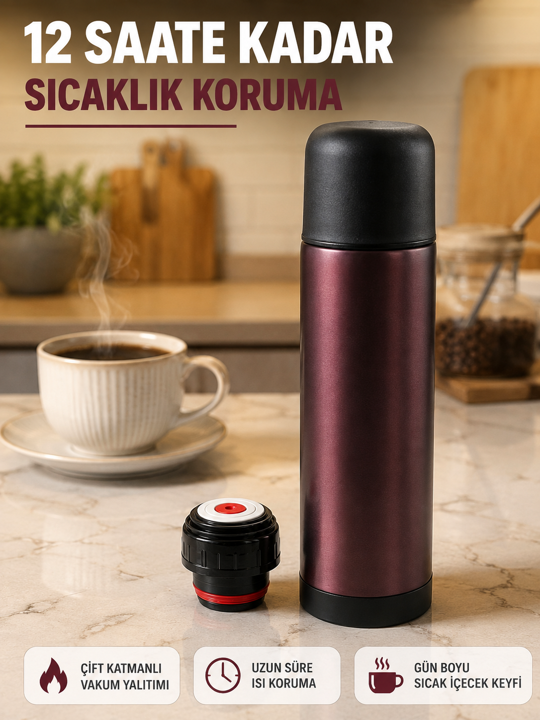 Sızdırmaz Kapaklı Vakumlu Termos Uzun Süre Sıcak Soğuk Tutan Termos - Lisinya Sızdırmaz Kapaklı Vakumlu Termos Uzun Süre Sıcak Soğuk Tutan Termos - Lisinya