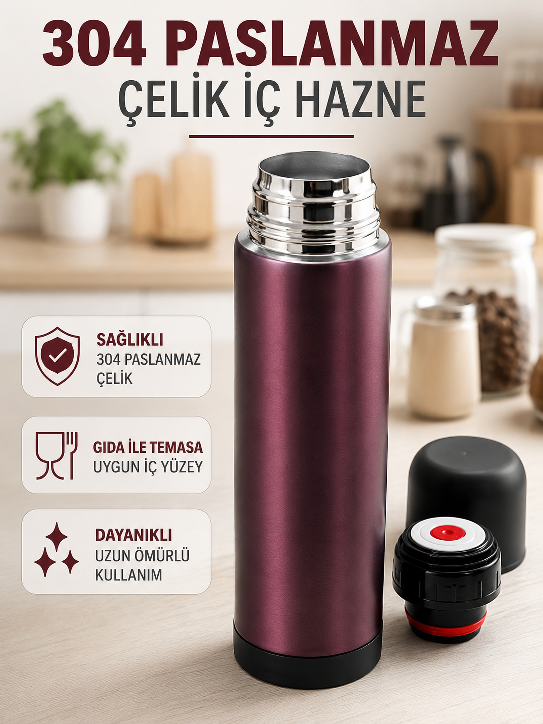 Paslanmaz Çelik Seyahat Termosu Tek Tuşlu Vakumlu Kahve ve Çay Termosu - Lisinya Paslanmaz Çelik Seyahat Termosu Tek Tuşlu Vakumlu Kahve ve Çay Termosu - Lisinya