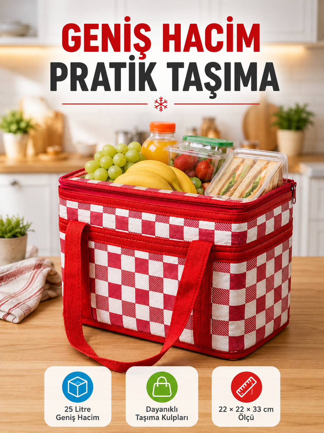 Isı Yalıtımlı Termos Piknik Çantası Geniş Hacimli Soğuk ve Sıcak Taşıma Çantası - Lisinya