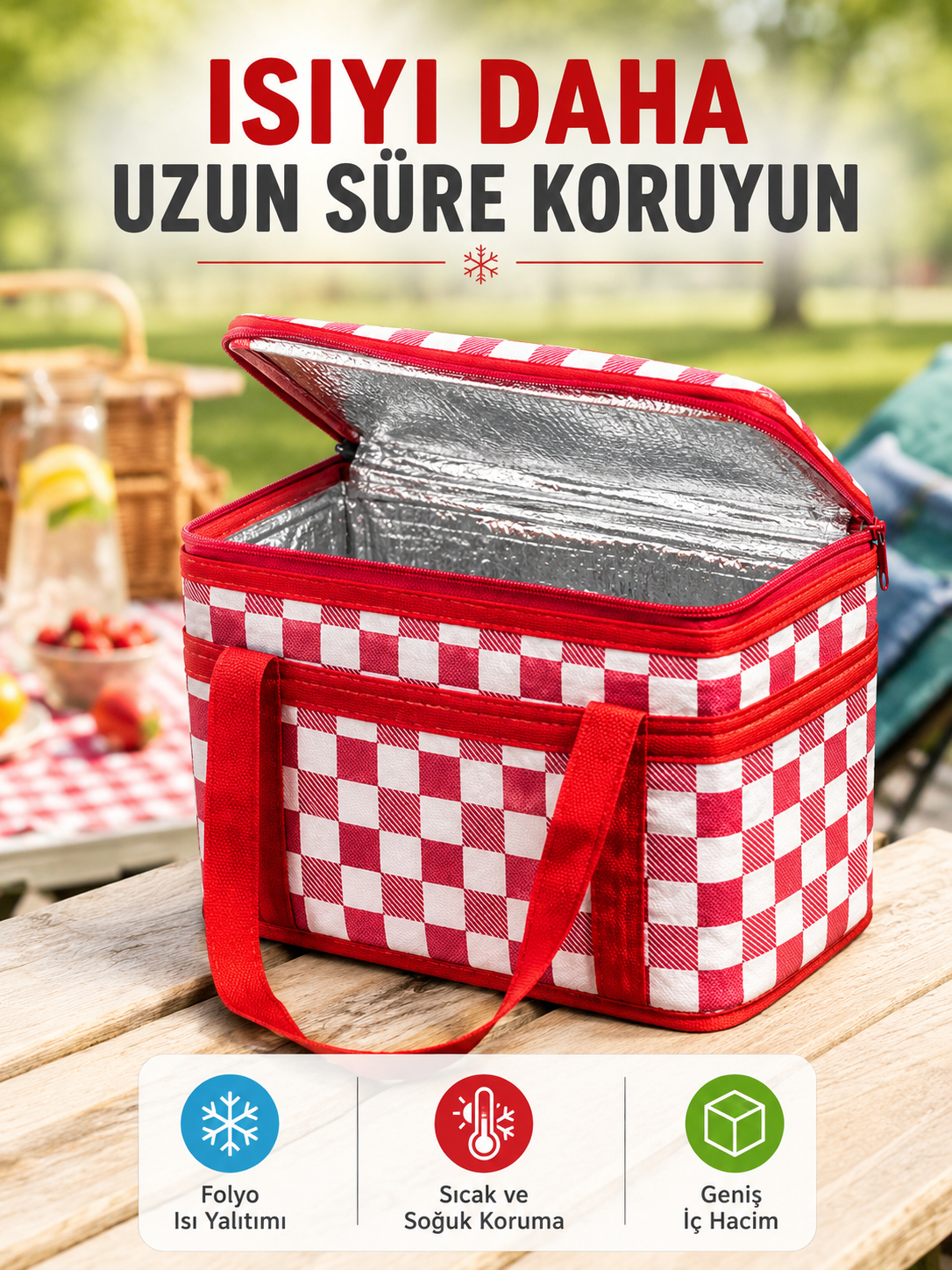 Çok Amaçlı Isı Yalıtımlı Termos Çanta Piknik Kamp Seyahat ve Market Kullanımına Uygun - Lisinya