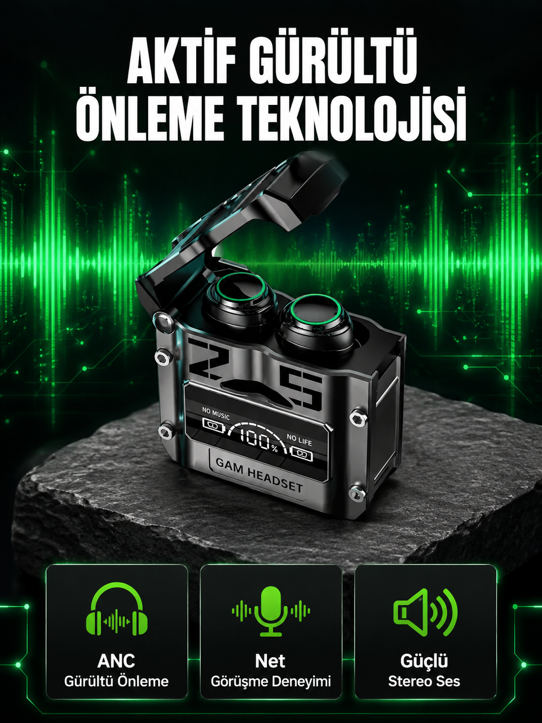 Bluetooth Kulaklık Kablosuz ANC Gürültü Önleyici Stereo Ses Yeni Nesil - Lisinya