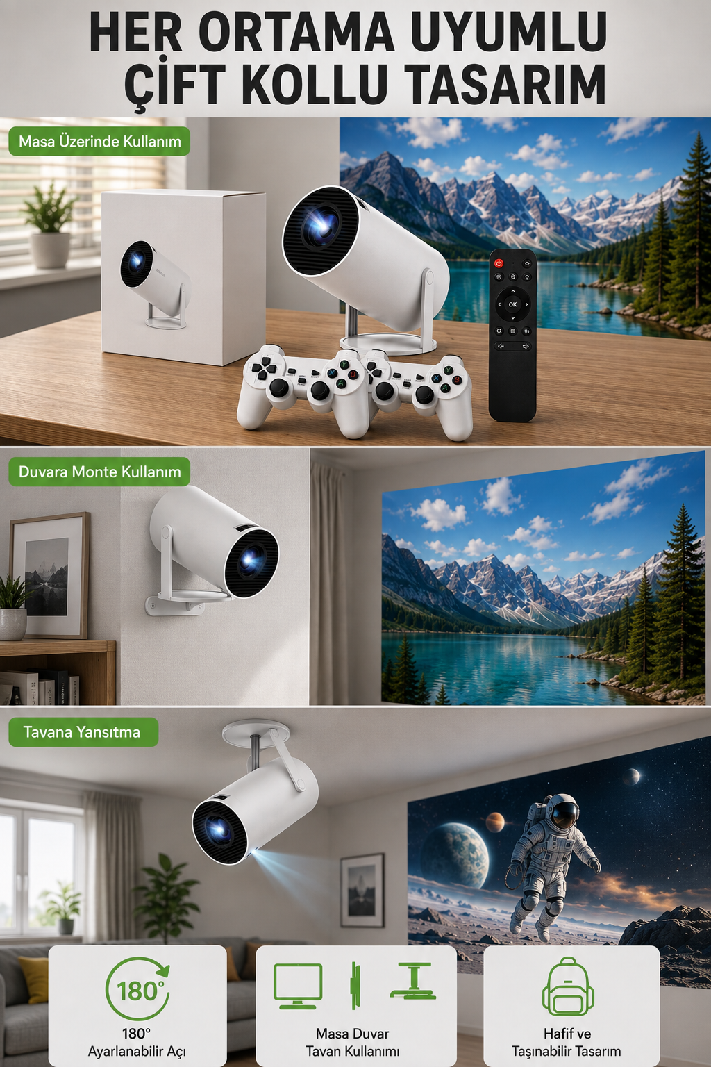 Kablosuz 4K Projeksiyon – Wi‑Fi 6 & Bluetooth 5.0 ile Oyun ve Uygulama Merkezli Yeni Nesil - Lisinya