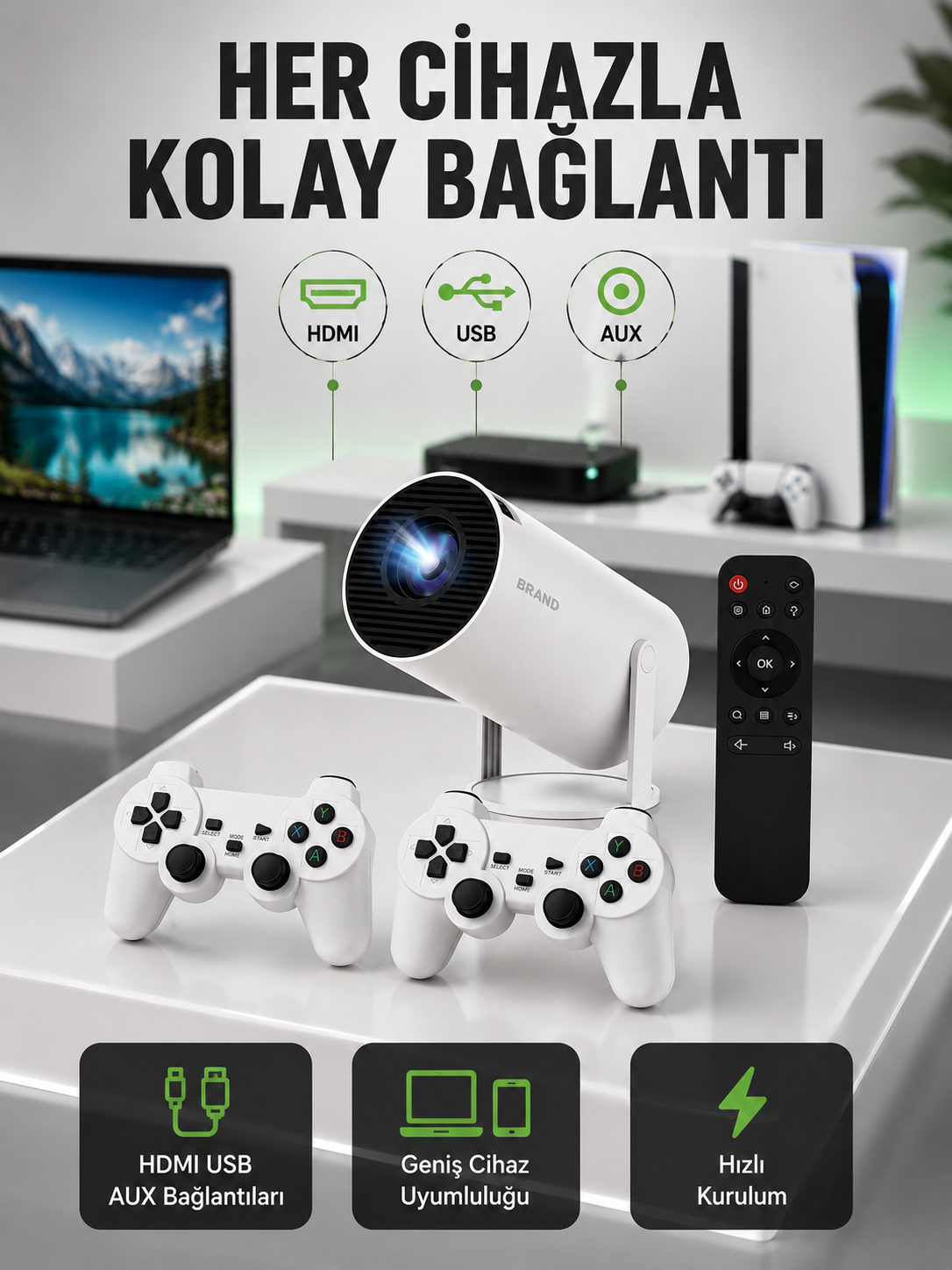 Portatif 4K Projeksiyon – 4.000 Uygulama, Kablosuz Yansıtma ve Bluetooth 5.0 Yeni Nesil - Lisinya Portatif 4K Projeksiyon – 4.000 Uygulama, Kablosuz Yansıtma ve Bluetooth 5.0 Yeni Nesil - Lisinya